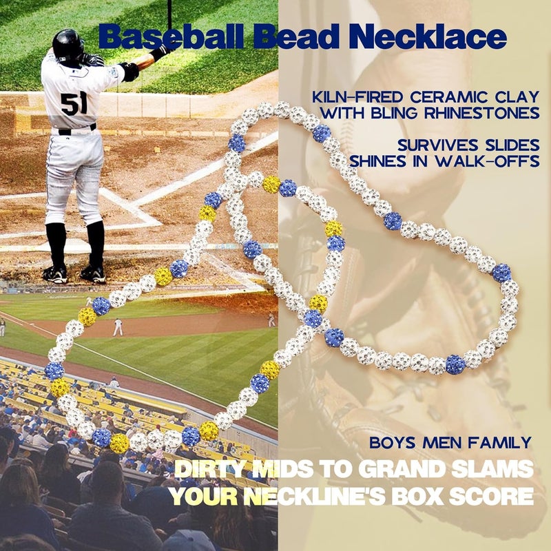 Krfy Baseball Necklaces for Boys, Bling Rhinestone Beaded Necklaces for Women Men, Diamond Baseball Drip Necklace Ice Bead Necklaces Inspired Sports Jewelry, 17.7 Inches, Age：Over 8 Years Old - Image 2